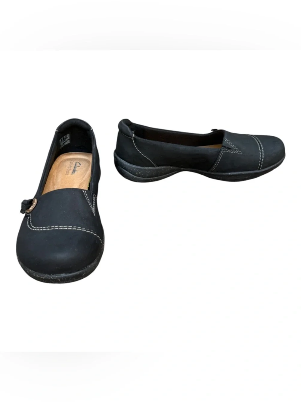Clarks Collection Women’s 8 Roseville Sky Black Leather Slip-On Loafers